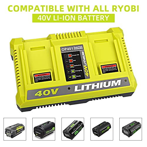 Hipoke OP401 40V Dual Battery Charger for Ryobi 40V Lithium-ion Battery OP4040 OP4026 OP4026A OP4050A OP40601 OP40602 OP4030 OP4015 OP40201, 40V Ryobi Charger Tool