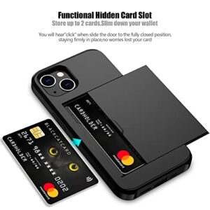 Nvollnoe for iPhone 13 Case with Card Holder Heavy Duty Protective Dual Layer Shockproof Hidden Card Slot Slim Wallet Case for iPhone 13 for Women&Men(Black)