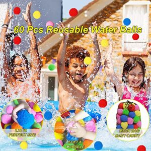 60 Pcs Reusable Water Balls, Reusable Water Balloons for Outdoor Toys and Games, Water Toys for Kids and Adults Boys and Girls - Summer Toys Ball for Pool and Backyard Fun