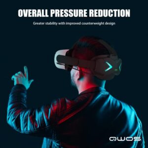 QWOS RGB Comfort Battery Head Strap and Controller Grips Protector Compatible with Oculus Quest 2 Accessories, Battery Pack Elite Strap 5000mAh for Enhanced Support and Extend Playtime in VR