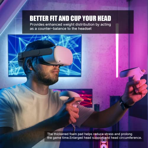 QWOS RGB Comfort Battery Head Strap and Controller Grips Protector Compatible with Oculus Quest 2 Accessories, Battery Pack Elite Strap 5000mAh for Enhanced Support and Extend Playtime in VR