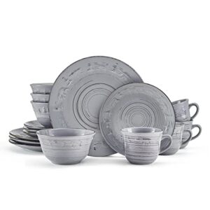 pfaltzgraff trellis lodge 16 piece dinnerware set, service for 4, gray