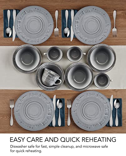 Pfaltzgraff Trellis Lodge 16 Piece Dinnerware Set, Service For 4, Gray