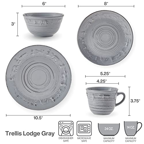 Pfaltzgraff Trellis Lodge 16 Piece Dinnerware Set, Service For 4, Gray