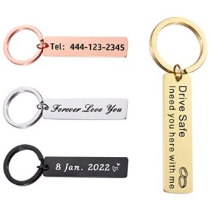 personalized double sided custom keychain, personalized engraving phone number name address anti-lost keychain, custom drive safe car key chain gift for family lover (gold)