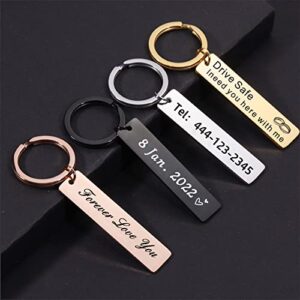 Personalized Double Sided Custom Keychain, Personalized Engraving Phone Number Name Address Anti-Lost Keychain, Custom Drive Safe Car Key chain Gift for Family Lover (Gold)