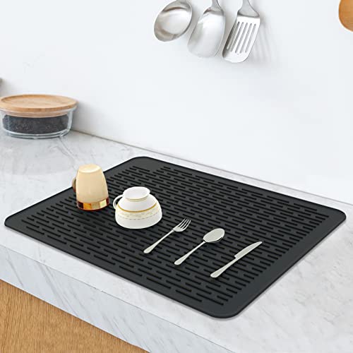 SOSMAR Silicone Drying Mat, XL Size 23” x 18”, Dish Drying Mat, Large Dish Drainer Mat for Kitchen Counter, Heat Resistant Hot Pot Holder, Non-Slip Silicone Sink Mat, BPA Free, Dish Washer Safe, Black