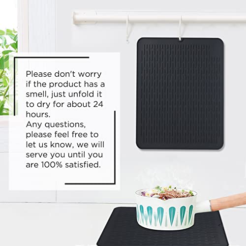 SOSMAR Silicone Drying Mat, XL Size 23” x 18”, Dish Drying Mat, Large Dish Drainer Mat for Kitchen Counter, Heat Resistant Hot Pot Holder, Non-Slip Silicone Sink Mat, BPA Free, Dish Washer Safe, Black