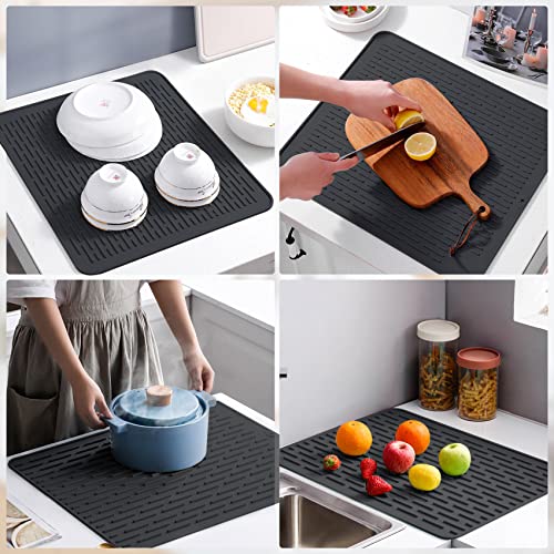 SOSMAR Silicone Drying Mat, XL Size 23” x 18”, Dish Drying Mat, Large Dish Drainer Mat for Kitchen Counter, Heat Resistant Hot Pot Holder, Non-Slip Silicone Sink Mat, BPA Free, Dish Washer Safe, Black