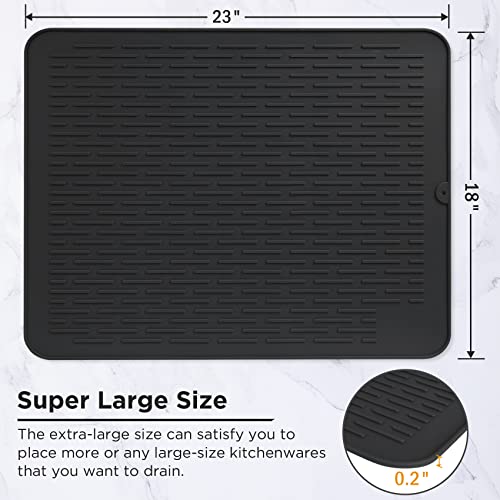 SOSMAR Silicone Drying Mat, XL Size 23” x 18”, Dish Drying Mat, Large Dish Drainer Mat for Kitchen Counter, Heat Resistant Hot Pot Holder, Non-Slip Silicone Sink Mat, BPA Free, Dish Washer Safe, Black