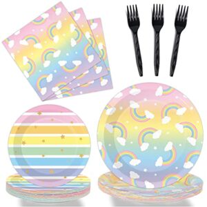 96 pcs rainbow birthday party plates and napkins supplies set colorful rainbow party disposable paper plates tableware kit decorations favors for birthday party baby shower for 24 guests