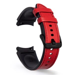 vq pu leather bands compatible for samsung galaxy watch 4 band 40mm 44mm,20mm adjustable sport replacement watch band straps red