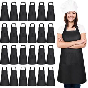 jagely 24 pack adjustable bib apron with 2 pockets cooking kitchen aprons black chef apron water oil stain resistant bbq work apron for women men drawing crafting outdoors smock