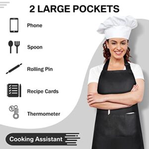 JaGely 24 Pack Adjustable Bib Apron with 2 Pockets Cooking Kitchen Aprons Black Chef Apron Water Oil Stain Resistant BBQ Work Apron for Women Men Drawing Crafting Outdoors Smock