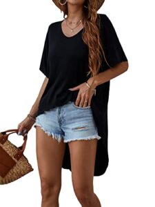 verdusa women's half sleeve scoop neck high low long tee top oversized t shirts black xl