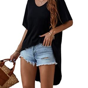 Verdusa Women's Half Sleeve Scoop Neck High Low Long Tee Top Oversized T Shirts Black XL