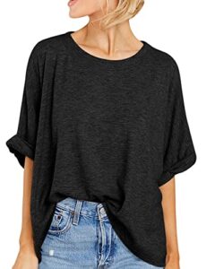 women oversized t-shirt summer casual short sleeve loose tee tops black
