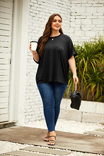 Women Oversized T-Shirt Summer Casual Short Sleeve Loose Tee Tops Black