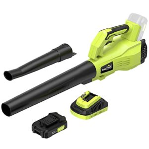snapfresh leaf blower - 20v (180 cfm / 150 mph) leaf blower cordless with battery & charger, free control speed, 2 section tubes, lightweight, electric leaf blower for lawn care, patio & garage