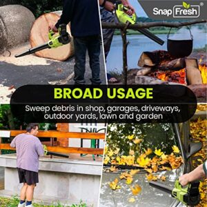 SnapFresh Leaf Blower - 20V (180 CFM / 150 MPH) Leaf Blower Cordless with Battery & Charger, Free Control Speed, 2 Section Tubes, Lightweight, Electric Leaf Blower for Lawn Care, Patio & Garage