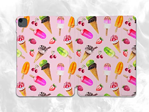 Cute Ice Cream Sweet case Compatible with iPad Mini Air Pro 7.9 8.3 9.7 10.2 10.9 11 12.9 inch Pattern Cover New 2022 2021 Trifold Stand 3 4 5 6 7 8 9 Generation 396 (9.7" 5/6 gen)