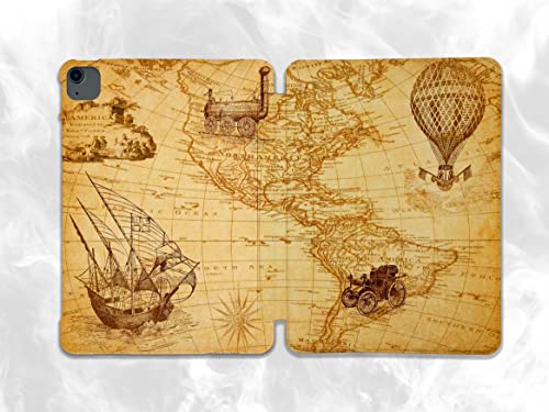 Cute World Map Vintage case Compatible with iPad Mini Air Pro 7.9 8.3 9.7 10.2 10.9 11 12.9 inch Pattern Cover New 2022 2021 Trifold Stand 3 4 5 6 7 8 9 Generation 403 (12.9 Pro 3/4/5 gen)