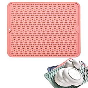 kitchen silicone dish drying mat, non-slip heat resistant pad for sink bar bottle cup, dishwasher safe(12x16")