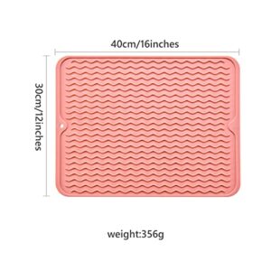 Kitchen Silicone Dish Drying Mat, Non-Slip Heat Resistant Pad for Sink Bar Bottle Cup, Dishwasher Safe(12x16")