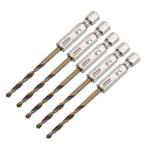 uxcell 5 pcs high speed steel hex shank twist drill bit, 3mm drilling dia with 1/4 inch hex shank 80mm length