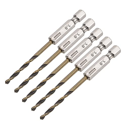 uxcell 5 Pcs High Speed Steel Hex Shank Twist Drill Bit, 3mm Drilling Dia with 1/4 Inch Hex Shank 80mm Length