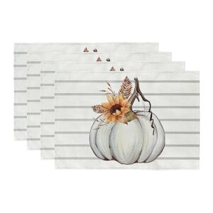 arkeny fall thanksgiving placemats 12x18 inches set of 4,pumpkin sunflower seasonal burlap stripe farmhouse indoor kitchen dining table autumn decoration for home party ap124-18