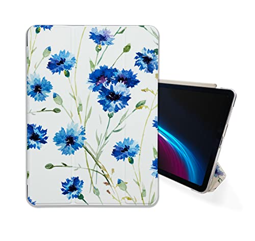 Cute Blue Flowers Cute Art case Compatible with iPad Mini Air Pro 7.9 8.3 9.7 10.2 10.9 11 12.9 inch Pattern Cover New 2022 2021 Trifold Stand 3 4 5 6 7 8 9 Generation 412 (10.2" 7/8/9 gen)