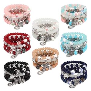 twinfree bohemian bracelets set for women, stackable boho stretch multilayer colorful stack beads bracelet, girl hippie stretchy beaded handmade angel wings charm ladies 8 pack