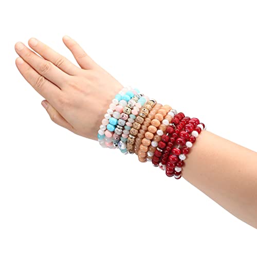 Twinfree Bohemian Bracelets Set for Women, Stackable Boho Stretch Multilayer Colorful Stack Beads Bracelet, Girl Hippie Stretchy Beaded Handmade Angel Wings Charm Ladies 8 Pack