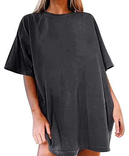 Bnycuml Women's Oversized T Shirts Half Sleeve Crewneck Loose Fit Drop Shoulder Casual Cotton Tunic Tees Top (Dark Grey,X-Large)