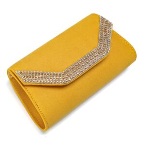 MYLONI Women Faux Suede Evening Bags Rhinestone Envelope Clutch Purse Cocktail Prom Handbag Wedding Purses Party Bag (Mustard Yellow)