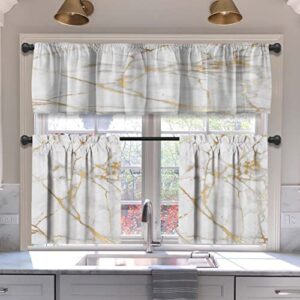 mcalk luxury gold marble kitchen curtains tiers and valances set 3 piece for windows white background kitchen window curtains set,modern vintage style valances for living room(36" tiers set)