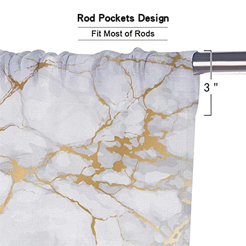 MCALK Luxury Gold Marble Kitchen Curtains Tiers and Valances Set 3 Piece for Windows White Background Kitchen Window Curtains Set,Modern Vintage Style Valances for Living Room(36" Tiers Set)