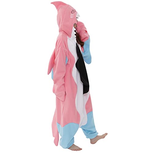 SAZAC Lovely Zombie Shark Kigurumi Onesie Jumpsuit Halloween Costume (Pink)