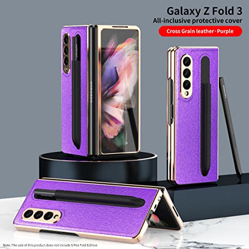 Gross Grain Case for Samsung Galaxy Z Fold 3 5G 2021 Plating Luxury Ultra Slim Hybrid with S Pen Slot Cover Anti-Fingerprint Dustproof Shockproof Compatible with Samsung Galaxy Z Fold 3(Purple)