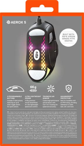 SteelSeries Aerox 5 - Lightweight Gaming Mouse - 18000 CPI -- TrueMove Air Optical Sensor - Ultra-Lightweight Water Resistant Design - Universal USB-C Connectivity (Renewed)