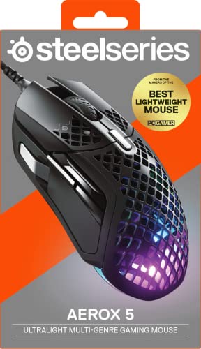 SteelSeries Aerox 5 - Lightweight Gaming Mouse - 18000 CPI -- TrueMove Air Optical Sensor - Ultra-Lightweight Water Resistant Design - Universal USB-C Connectivity (Renewed)