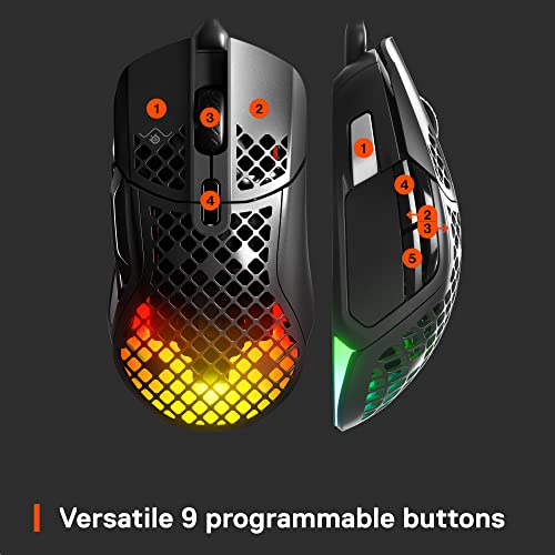 SteelSeries Aerox 5 - Lightweight Gaming Mouse - 18000 CPI -- TrueMove Air Optical Sensor - Ultra-Lightweight Water Resistant Design - Universal USB-C Connectivity (Renewed)