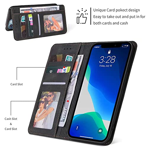 iPhone 13 Pro Max Case, iPhone 13 Pro Max 6.7 inch Wallet Flip Case with [Shockproof TPU Interior Case] Credit Card Holder, PU Flip Folio Book Full Body Protection iPhone 13 Pro Max Wallet, Black