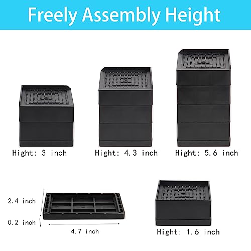 LUCKYQTQH Bed Risers Adjustable Furniture Risers Heavy Duty，Rectangle Bed Risers 3 Inches，Desk Risers for Sofa Couch Bed Frame ，Supports Up to 3000 lbs (4 Piece Set)