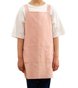 kids cotton cross back aprons children chef pure child apron with 2 pockets for baking painting cooking (pink, one size)