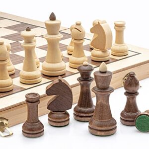 lingle 15inch wooden folding chess set with 3'' kh staunton chess pieces - maple & walnut inlay board game