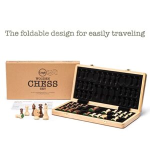 Lingle 15Inch Wooden Folding Chess Set with 3'' Kh Staunton Chess Pieces - Maple & Walnut Inlay Board Game