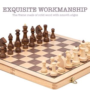 Lingle 15Inch Wooden Folding Chess Set with 3'' Kh Staunton Chess Pieces - Maple & Walnut Inlay Board Game