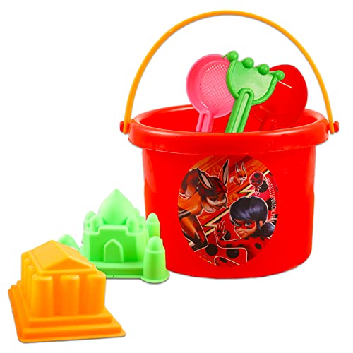 Zagtoon Miraculous Ladybug Watering Can Set - Miraculous Ladybug Pool Toys with Watering Can, Shovel, Stickers and More (Miraculous Ladybug Toys)